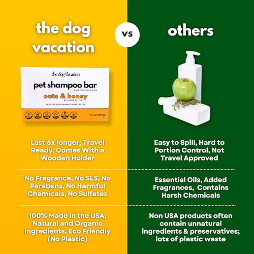The Dog Vacation Organic Dog Shampoo, Natural Pet Shampoo Bar, Safe for Dogs Cats, No Fragrance, Eco-Friendly, Puppy Essentials, Shampoo for Dogs and Cats with Sensitive Skin (Oats and Honey)