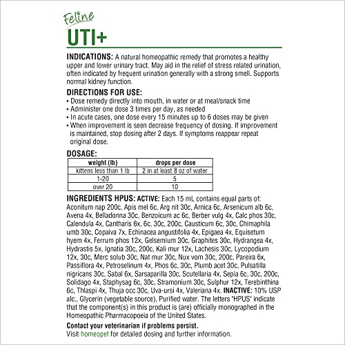 HomeoPet Feline UTI Plus Urinary-Tract Relief, Urinary-Tract Support for Cats, 15 Milliliters