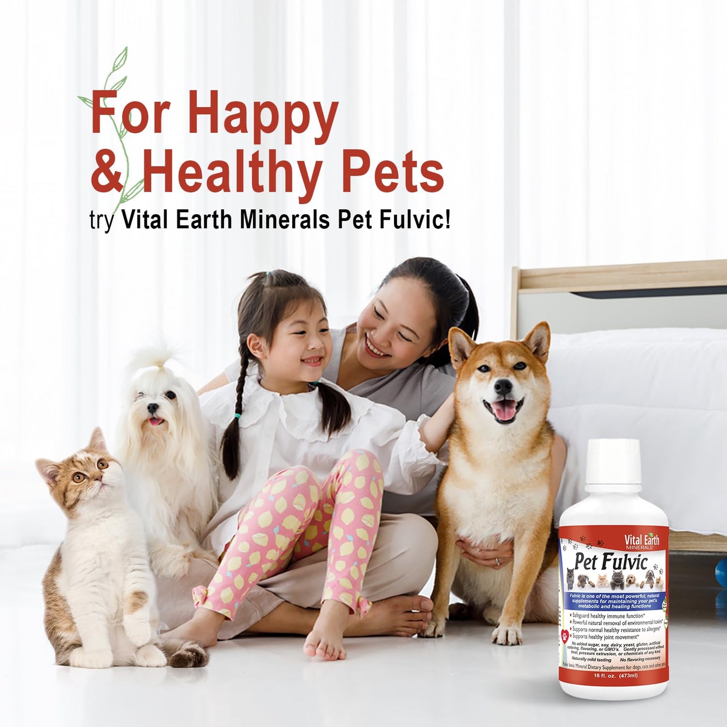 Vital Earth Minerals Pet Fulvic - Dog Allergy Relief, Joint Support Supplement, Itch Relief for Dogs, Mineral Supplements for Dogs, Cats, Small Pets/Animals, 16 Oz