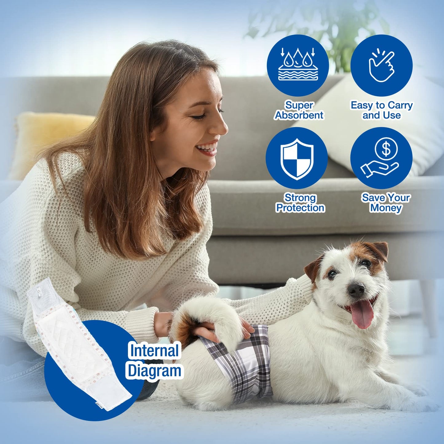 Pet Soft Dog Diaper Liners - Disposable Diaper Pads Fit to Most Washable Dog Diapers & Male Dog Wraps Belly Bands, Super Absorbent for Dog Marking Incontinence Female in Heat (Brown, L-50ct)