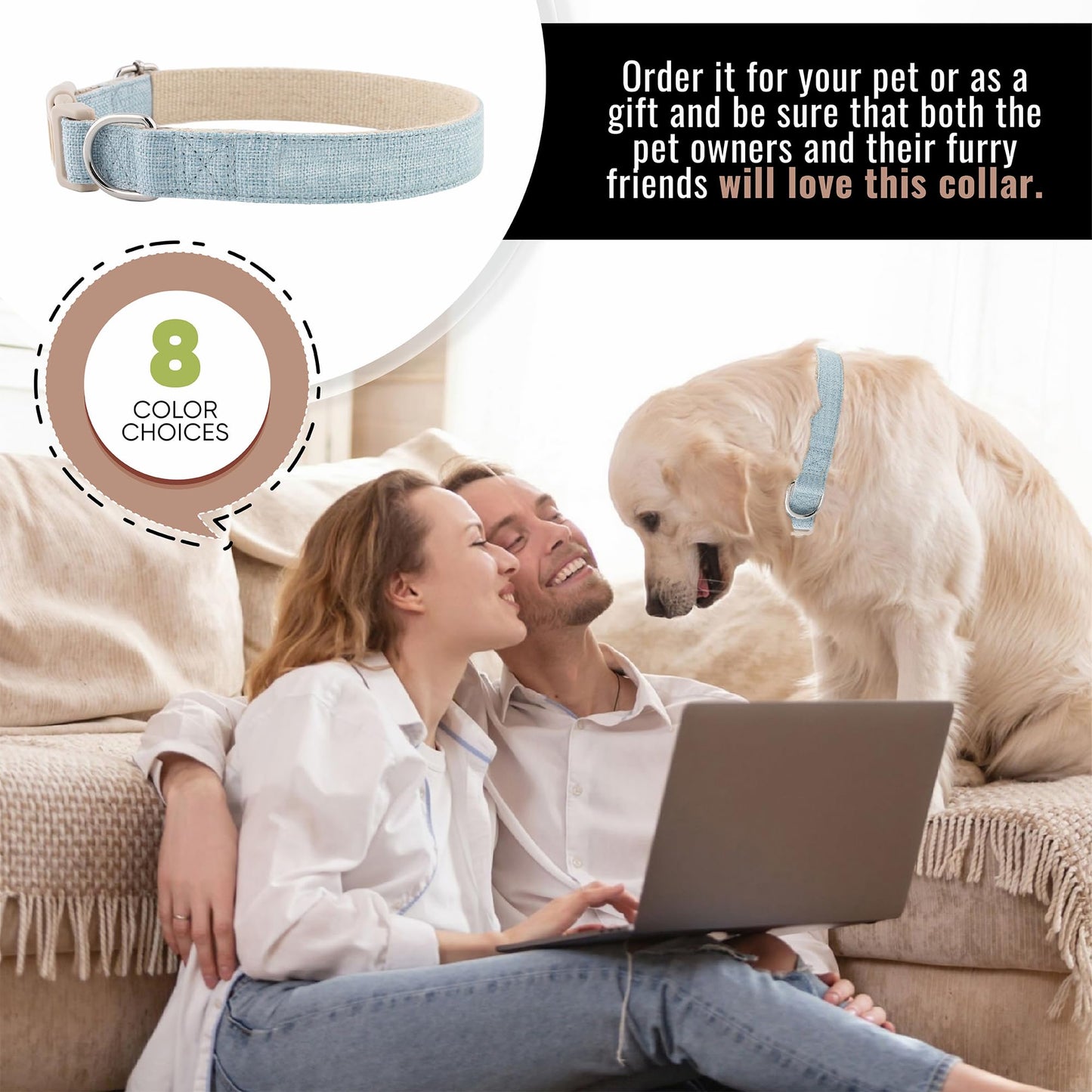 DCSP Pets Dog Collar – Heavy-Duty Dog Collar for Small Dogs, Medium and Large – Eco-Friendly Natural Fabric – Durable and Skin-Friendly – Soft Dog Collar for All Breeds (Large, Light Blue)