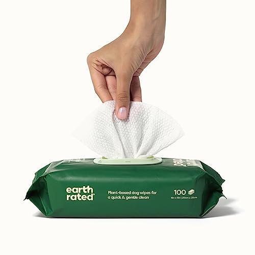 Earth Rated Plant Based Dog Wipes, Cleaning and Odor-Controlling Grooming Wipes for Paws, Body, and Butt, Perfect for Puppy and Adult Dogs, Unscented, 100 Count