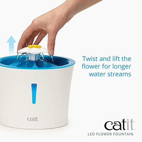 Catit LED Flower Fountain with Triple Action Filter, Cat Drinking Water Fountain, Blue, 3 L