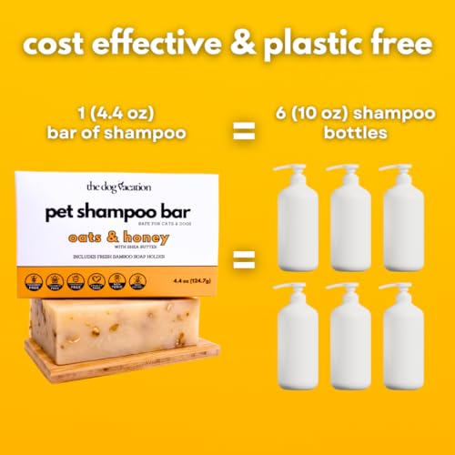 The Dog Vacation Organic Dog Shampoo, Natural Pet Shampoo Bar, Safe for Dogs Cats, No Fragrance, Eco-Friendly, Puppy Essentials, Shampoo for Dogs and Cats with Sensitive Skin (Oats and Honey)