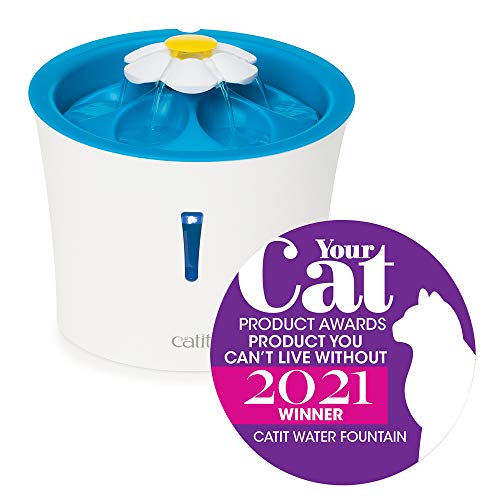 Catit LED Flower Fountain with Triple Action Filter, Cat Drinking Water Fountain, Blue, 3 L