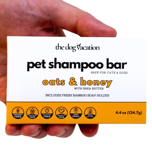 The Dog Vacation Organic Dog Shampoo, Natural Pet Shampoo Bar, Safe for Dogs Cats, No Fragrance, Eco-Friendly, Puppy Essentials, Shampoo for Dogs and Cats with Sensitive Skin (Oats and Honey)