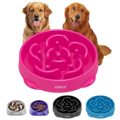 YINEYA 4 Cups Slow Feeder Dog Bowls Large Breed, Dog Slow Feeder Bowl, Large Dog Bowl Slow Feeder, Maze Dog Food Bowl Slow Feeder, Dog Puzzle Feeder, Pet Food Slow Eating Dowl Bowl 1Pcs(Rosered)