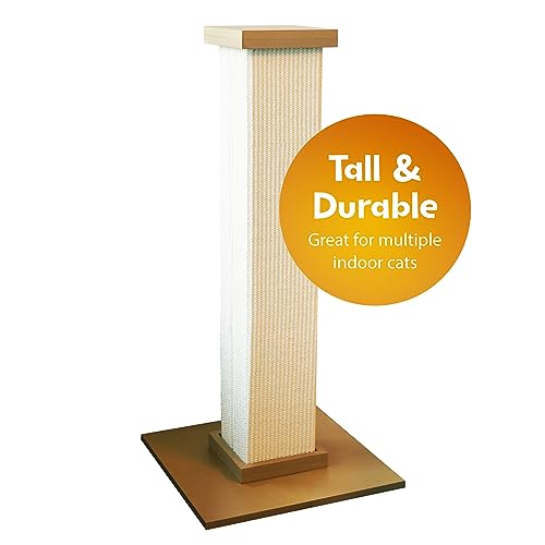 SmartCat Ultimate Scratching Post – Beige, Large 32 Inch Tower - Sisal Fiber, Simple Design - For All Cats