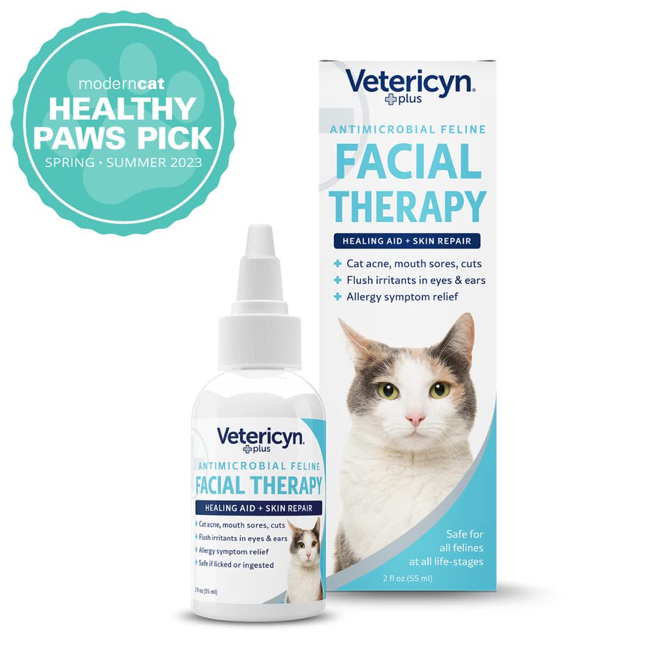 Vetericyn Plus Feline Facial Therapy | Healing Aid and Skin Repair for Different Cat First Aid Needs, Including Cat Acne, Cat Ear and Eye Problems. 2 ounces