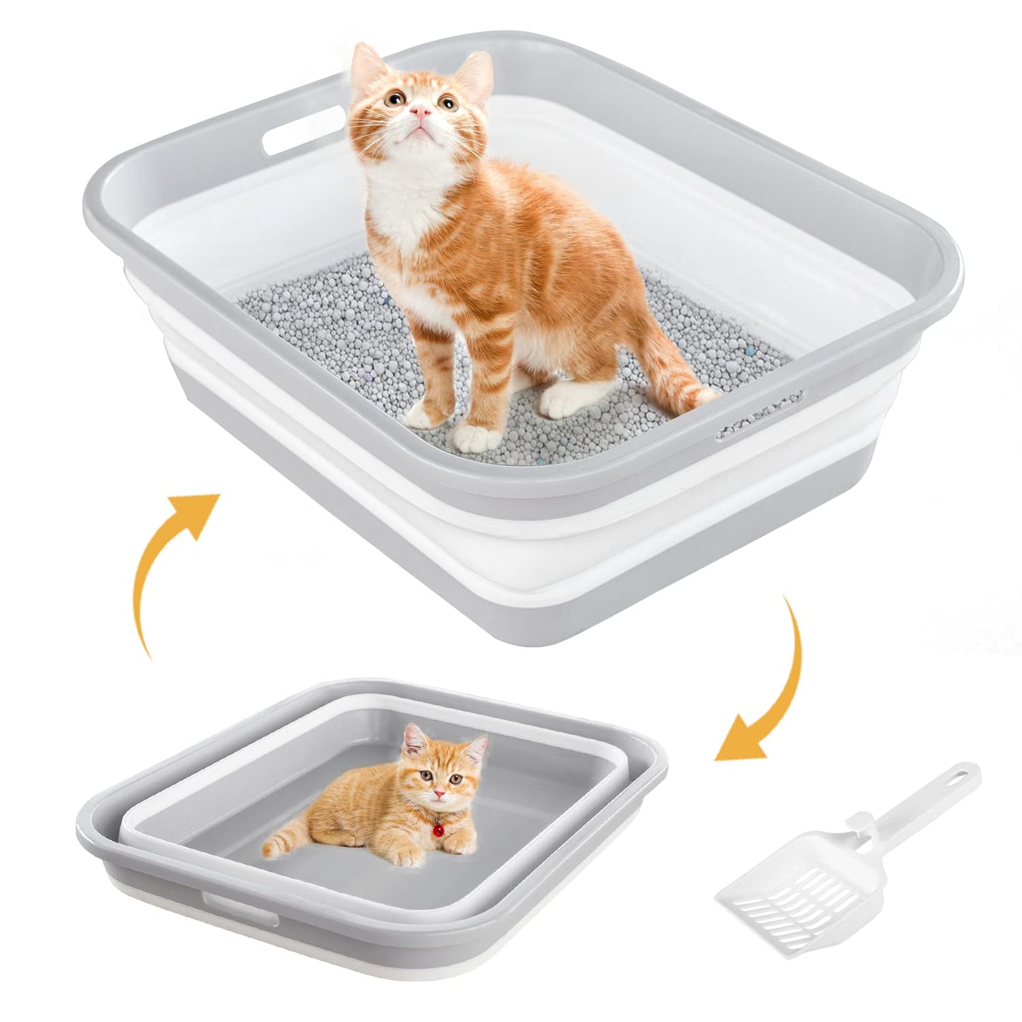 Maohegou Senior Cat Litter Box, Three Legged Arthritic Open Low Entry for Sick Frail Handicap Disabled Cats, Older Elderly Corner