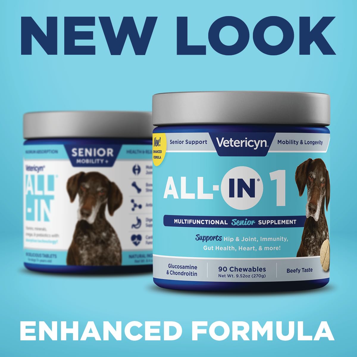 Vetericyn All-in 1 Multifunctional Senior Dog Supplement | Digestive Enzymes + Glucosamine Chondroitin for Hip and Joint Support + Vitamins, Antioxidants, Prebiotics, Probiotics, and Omegas. 90 Count