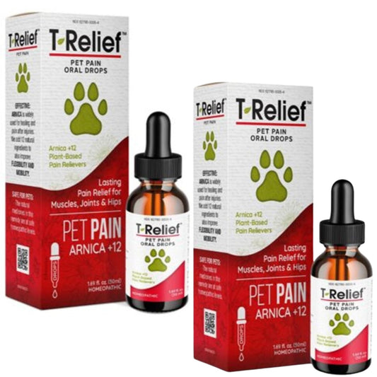 T-Relief Pet Pain Oral Drops Arnica +12 Powerful Natural Medicines for Muscle Joint & Hip Pain Soreness Stiffness Injuries in Dogs & Cats - Fast-Acting Soother - 1.69 oz (2 Pack)