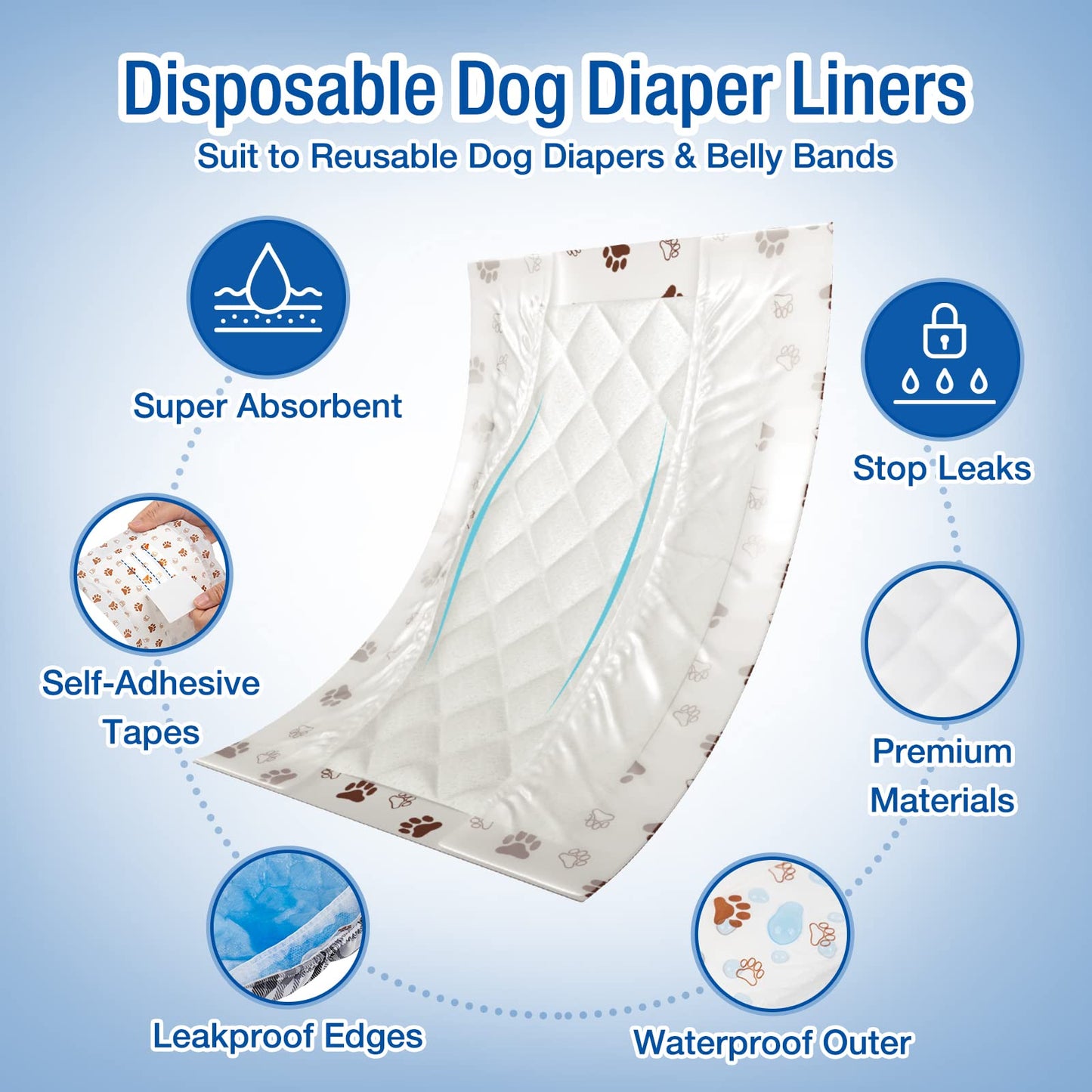 Pet Soft Dog Diaper Liners - Disposable Diaper Pads Fit to Most Washable Dog Diapers & Male Dog Wraps Belly Bands, Super Absorbent for Dog Marking Incontinence Female in Heat (Brown, L-50ct)