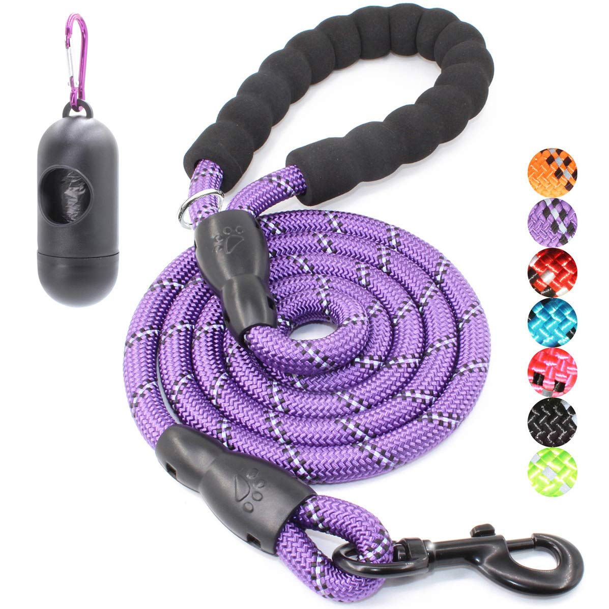 BAAPET 2/4/5/6 FT Dog Leash with Comfortable Padded Handle and Highly Reflective Threads for Small Medium and Large Dogs (6FT-1/2'', Purple)