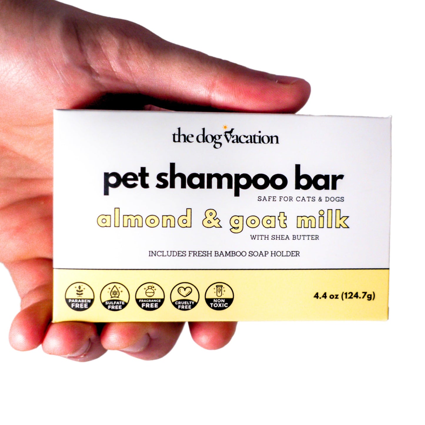 The Dog Vacation - Organic and Natural Pet Shampoo Bar, Shampoo for Dogs and Cats, for Puppies, Fragrance Free, Eco-Friendly, Gentle, Extra Moisturizing for Shiny Coat - Almond and Goat Milk 4.4 Oz