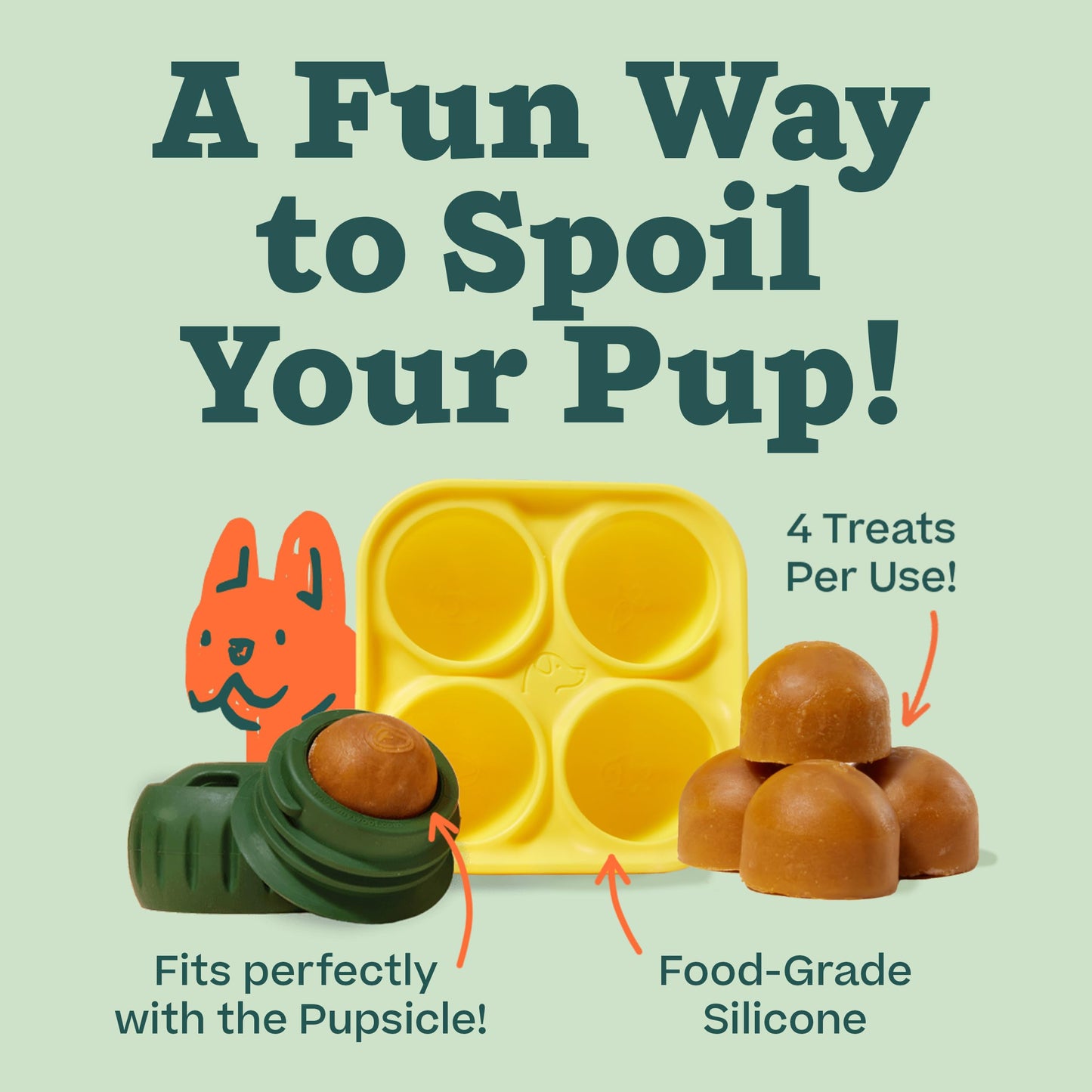 WOOF Pupsicle Treat Tray Mold, XL 75 lbs and Up, Silicone Molds for Dog Treats, Dishwasher Safe, Reusable Treat Tray, Freeze Refill Treats for The Pupsicle Toy