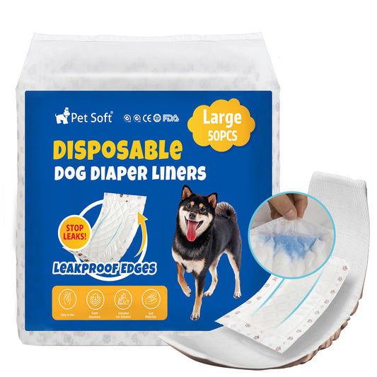 Pet Soft Dog Diaper Liners - Disposable Diaper Pads Fit to Most Washable Dog Diapers & Male Dog Wraps Belly Bands, Super Absorbent for Dog Marking Incontinence Female in Heat (Brown, L-50ct)