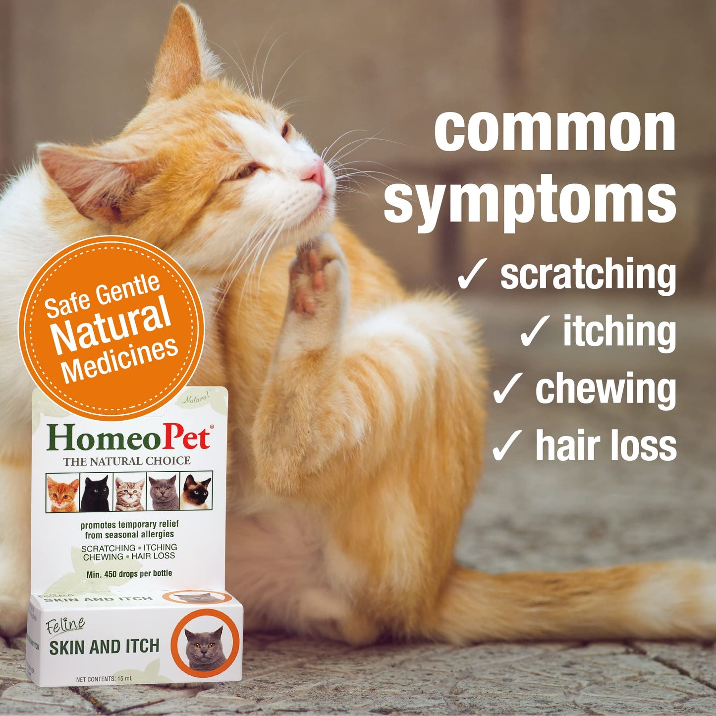 HomeoPet Feline Skin and Itch, Cat Skin-Soothing Medicine, Safe and Natural Skin and Itch Support for Cats, 15 Milliliters