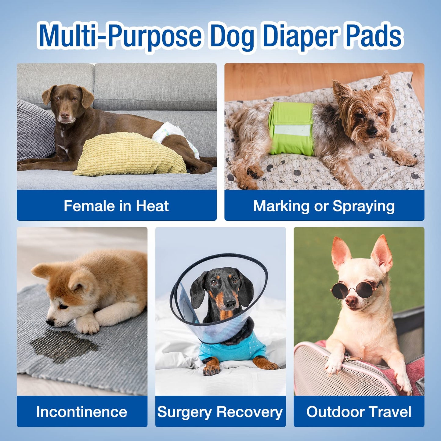 Pet Soft Dog Diaper Liners - Disposable Diaper Pads Fit to Most Washable Dog Diapers & Male Dog Wraps Belly Bands, Super Absorbent for Dog Marking Incontinence Female in Heat (Brown, L-50ct)