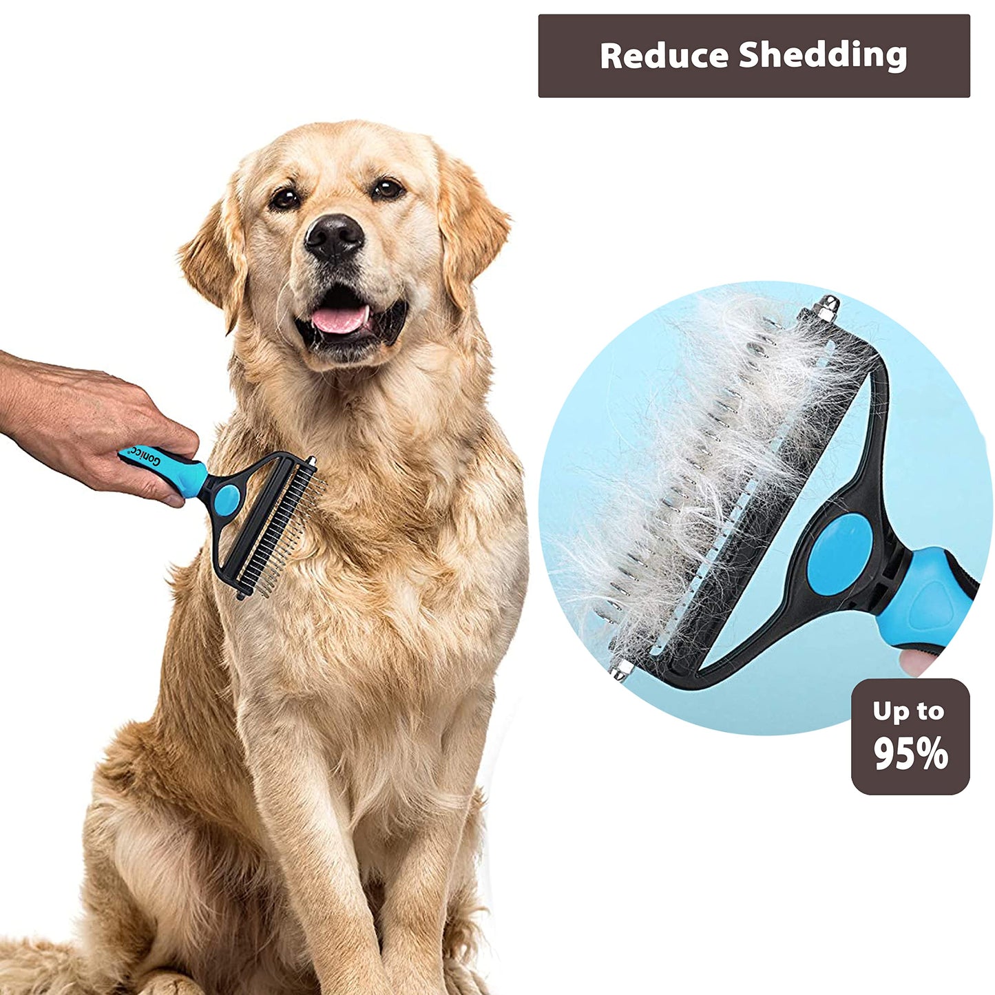 gonicc Professional Dog and Cat Brush for Shedding, Ideal Deshedding Tool, for Long & Short Haired Pets. (Pets Dematting Comb)